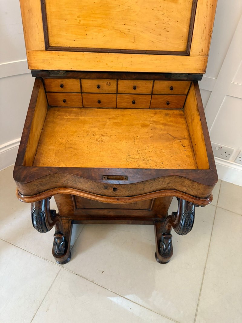 Antique Victorian Quality Burr Walnut Freestanding Davenport - Image 6